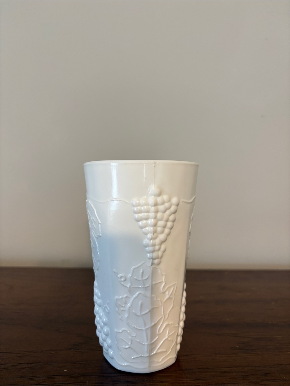 Vintage milk glass with White Embossed Grape Pattern Ceramic Tumbler